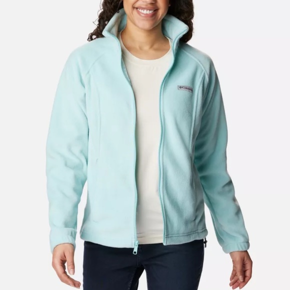 Columbia baby blue fleece long sleeve jacket/coat. Full front zip & cord cinch - Picture 1 of 16